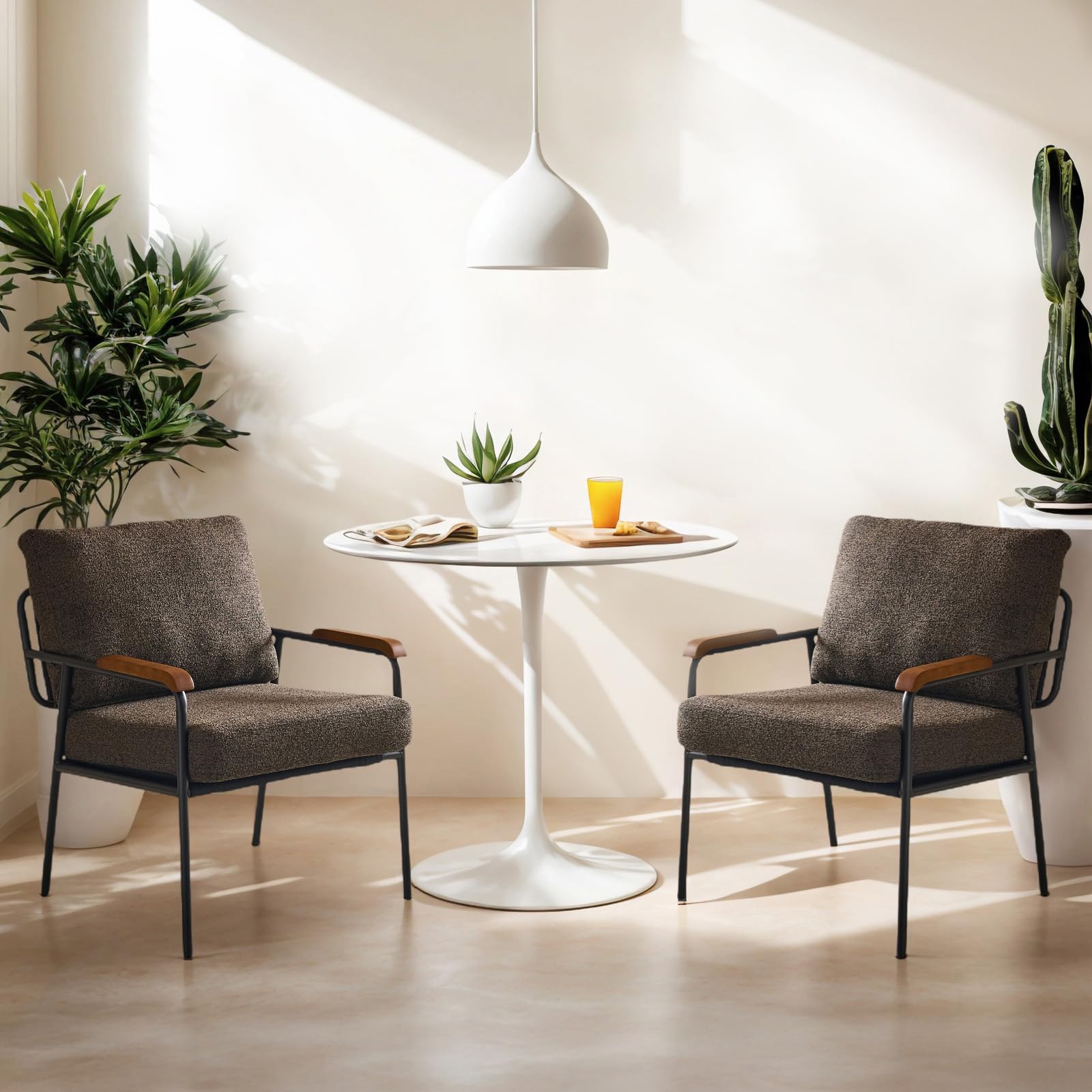 Mid-Century Modern Accent Armchairs Set of 2 for Office, Small Comfy Upholstered Leisure Reading Chairs with Wood Armrests for Office, Bedroom, Living Room, Waiting Room, Linen Expresso