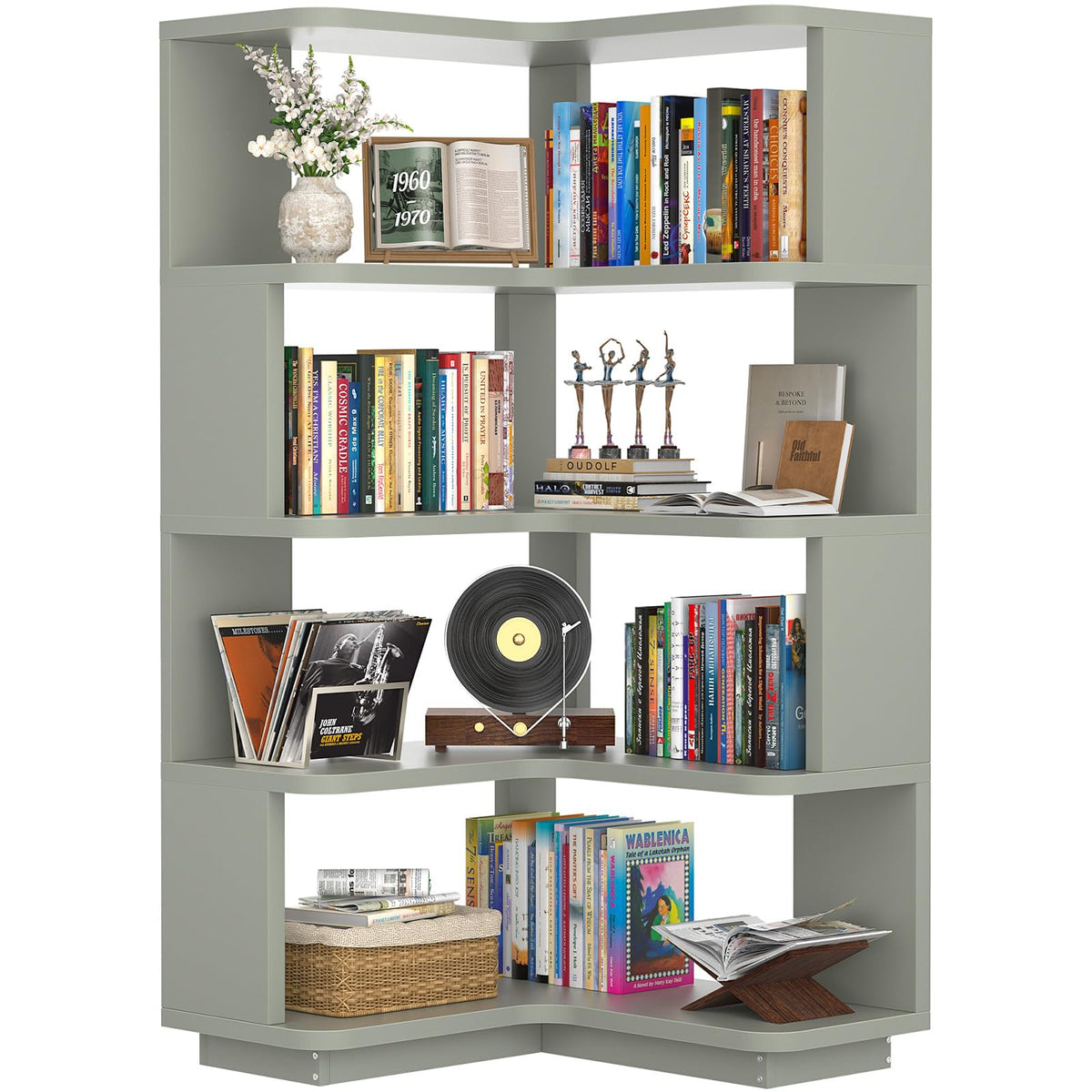 Corner Book Shelf - 5-Shelf L Shaped Corner Bookshelf with Baffle