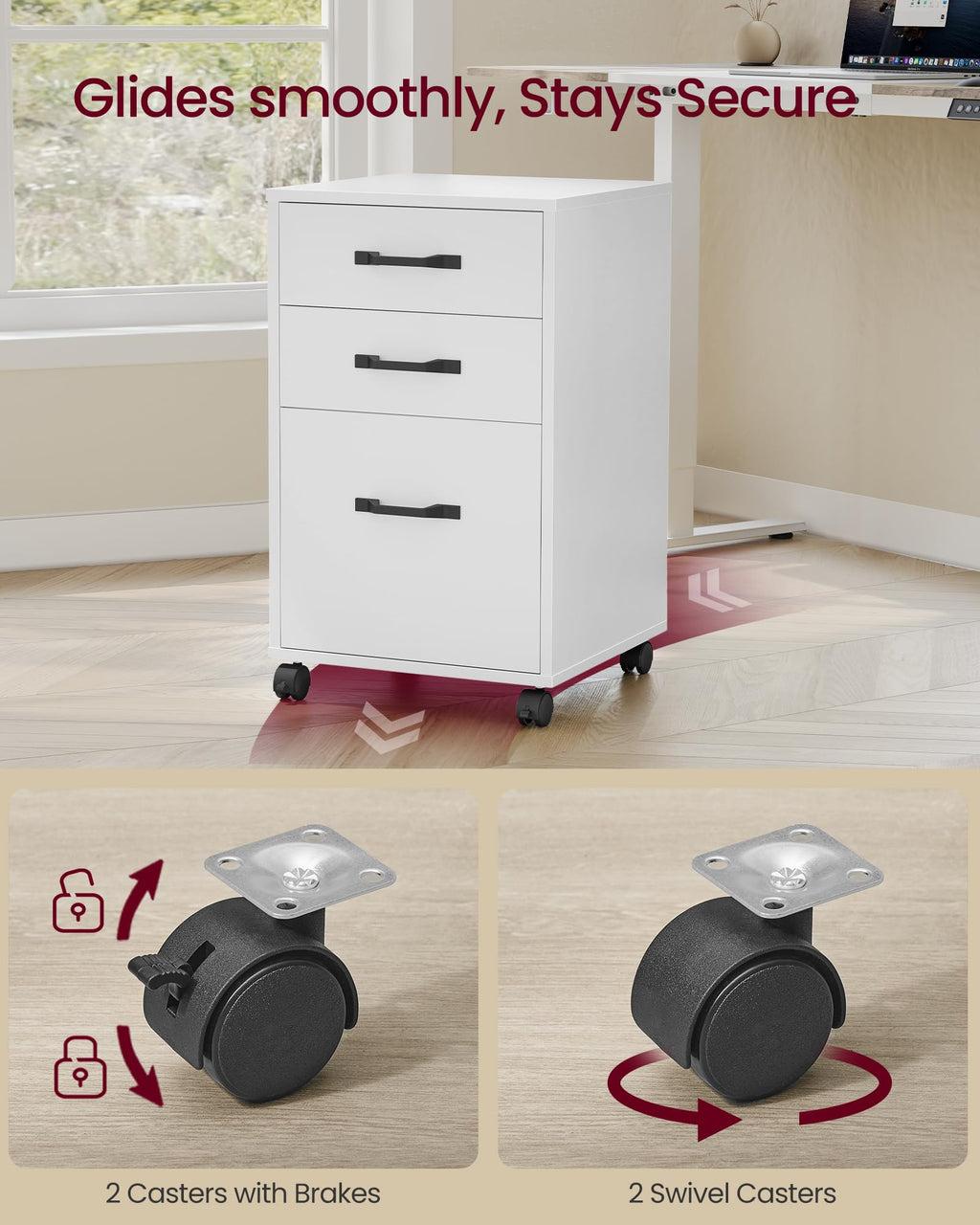 Mobile File Cabinet, 3 Drawers Filing Cabinet with Wheels