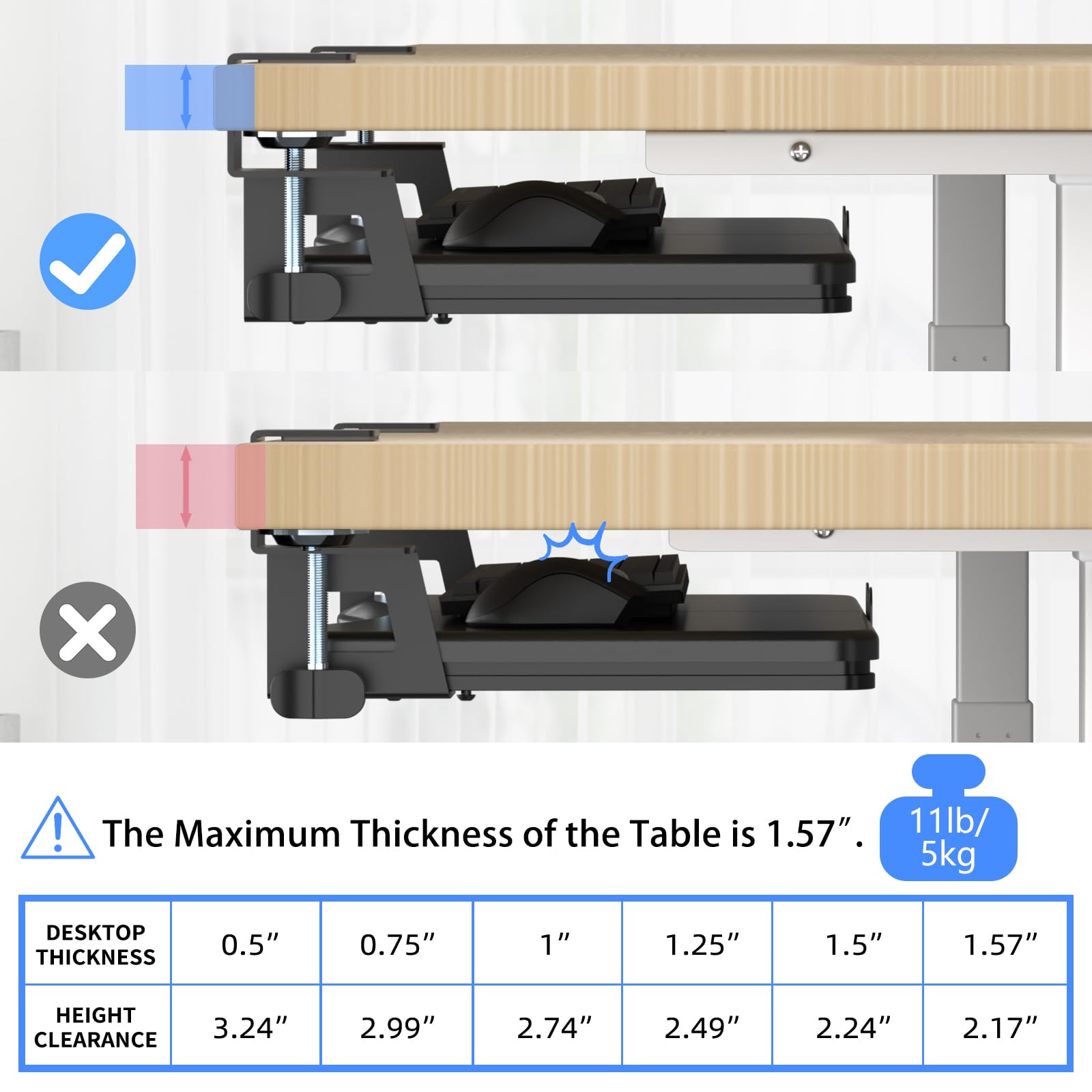 Large Keyboard Tray Under Desk Pull Out with C Clamp Mount, Computer Keyboard & Mouse Tray, 34 (38 Including Clamps) x 11.8 inch Slide-Out Platform Computer Drawer for Typing, Black,