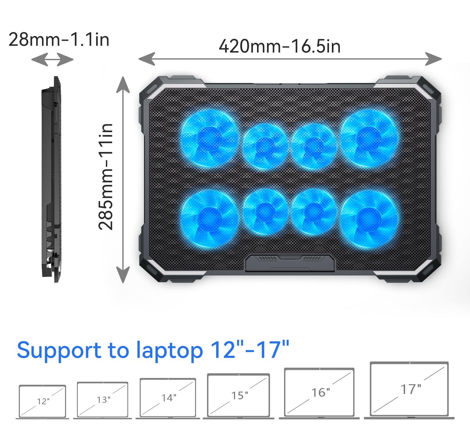 Laptop Cooling Pad with 8 Cooling Fans, Cooling Pad for Laptop Fan 13-15.6 Inch, Laptop Cooler Stand with 6 Height Adjustable, Notebook Cooler Pad with Two USB Port [2025 Version]