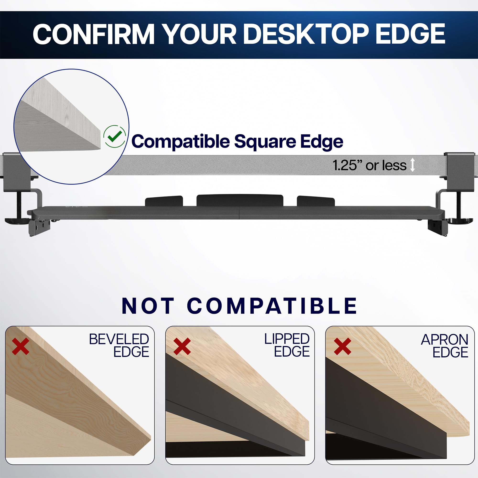 Extra Long Clamp-on Computer Keyboard and Mouse Under Desk Slider Tray, 34 x 11 inch Pull Out Platform Drawer, Black