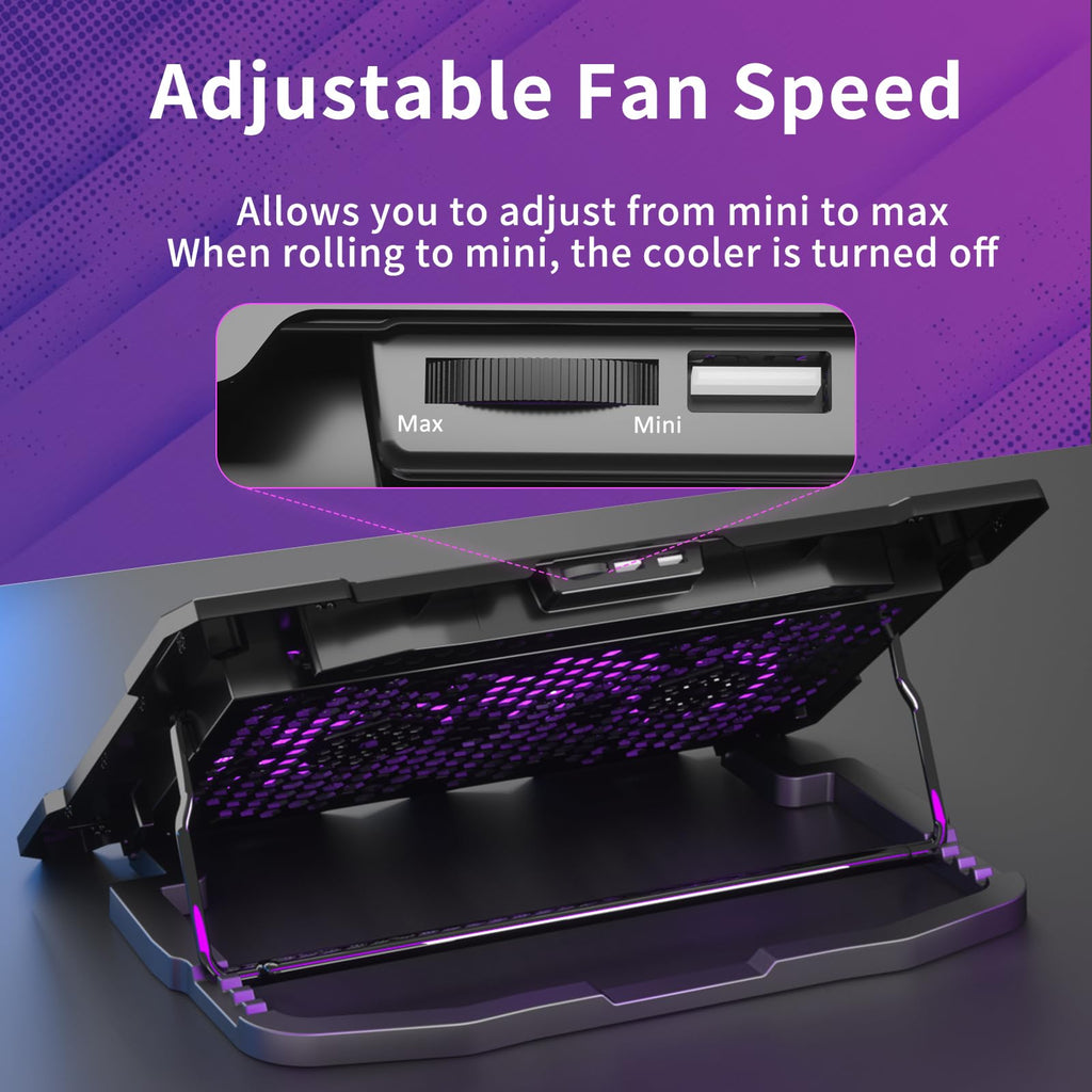 Laptop Cooling Pad for 15.6 to 17.3 Inches PC Notebooks, 5 Fans Computer Cooler Stands with Purple Lights Desk Chiller Mat, S035