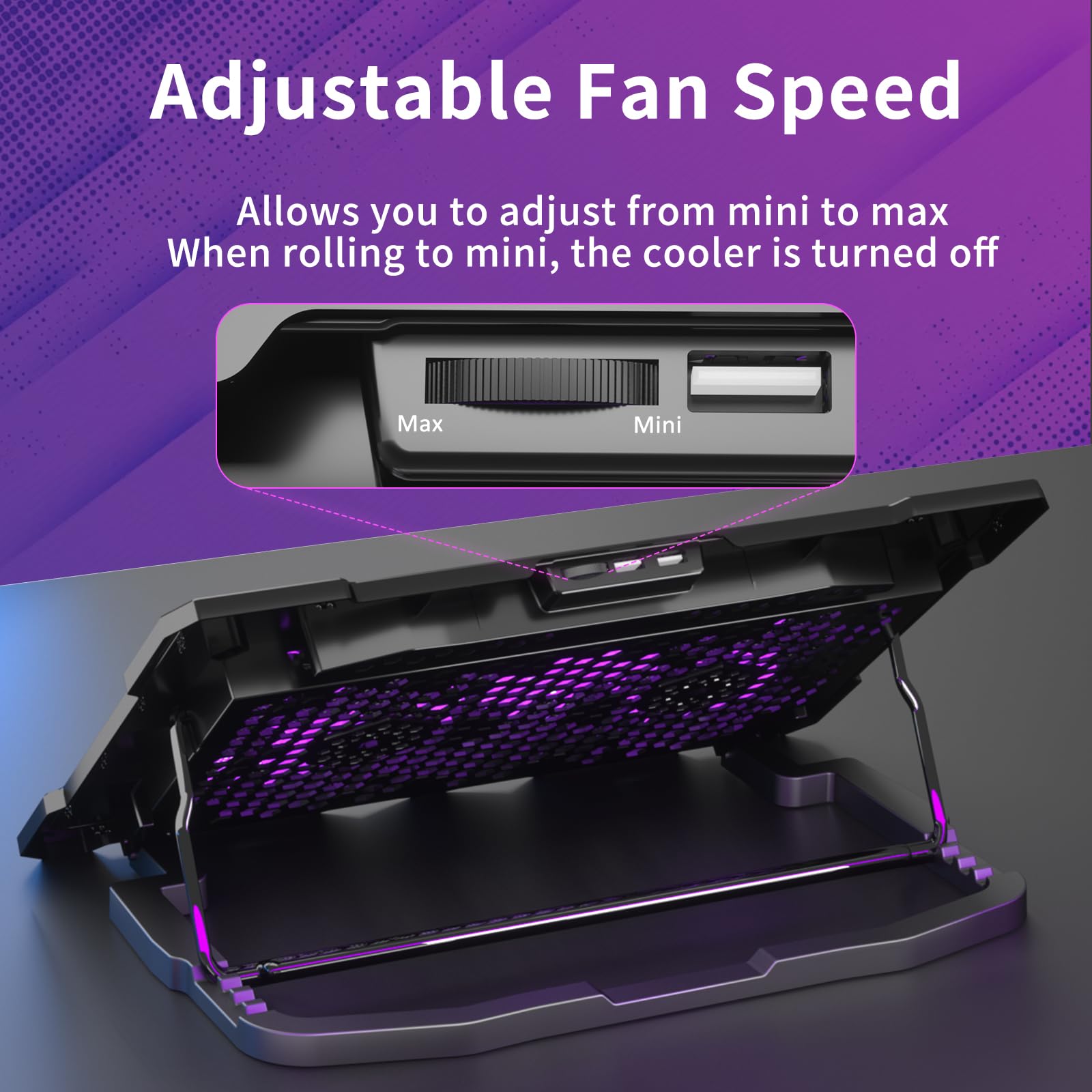 Laptop Cooling Pad for 15.6 to 17.3 Inches PC Notebooks, 5 Fans Computer Cooler Stands with Purple Lights Desk Chiller Mat, S035