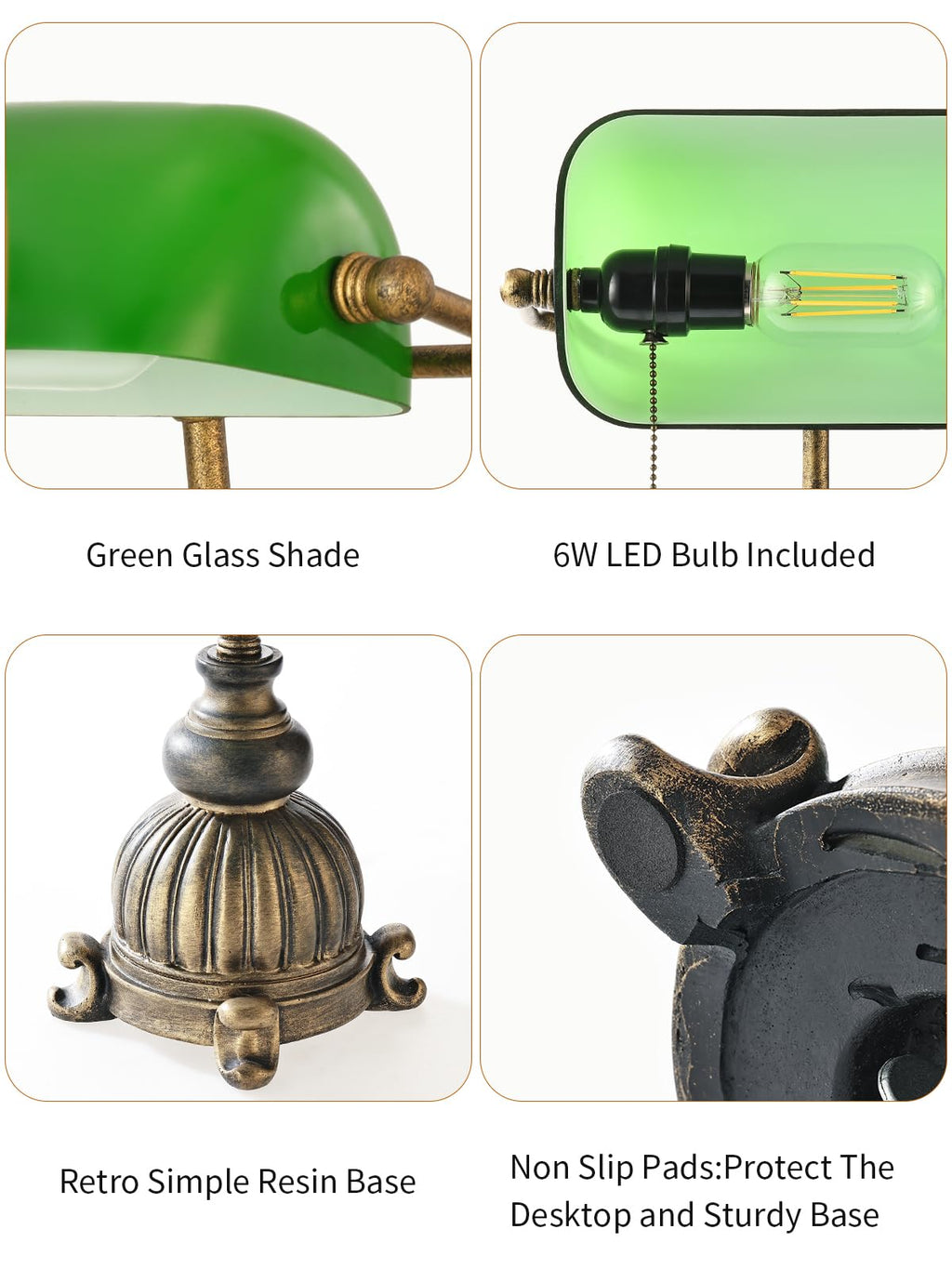 Retro Green Glass Bankers Desk Lamp,LED Bulb Included