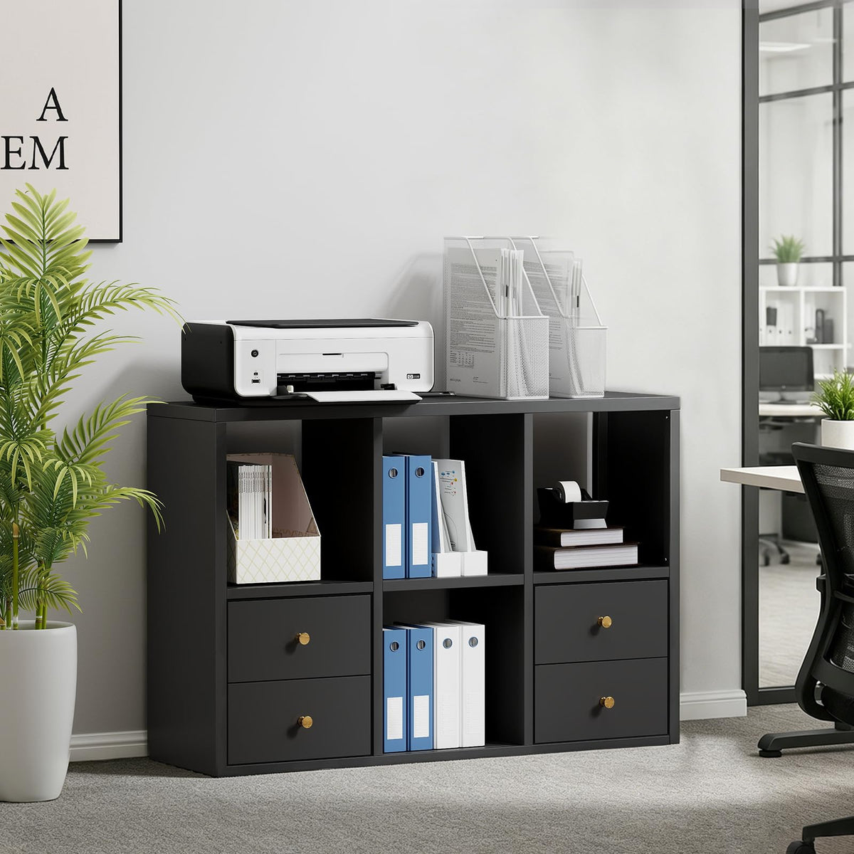 Office Shelves with 4 Drawers, Metal Book Shelf for Home Office