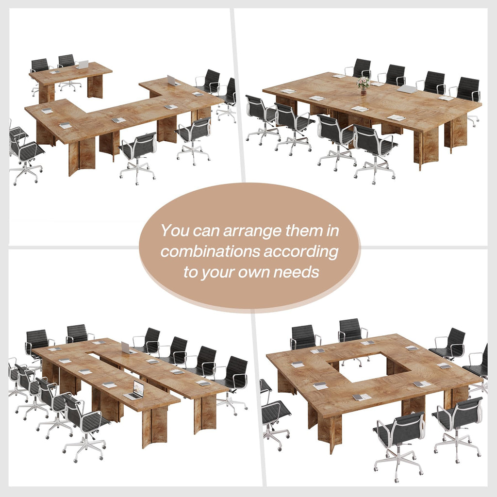 5.5FT Conference Table, 63-inch Rectangle Meeting Seminar Table, Large Oak Brown Business Tables for 4-6 People, Heavy Duty Pedestal (Light Oak Brown)