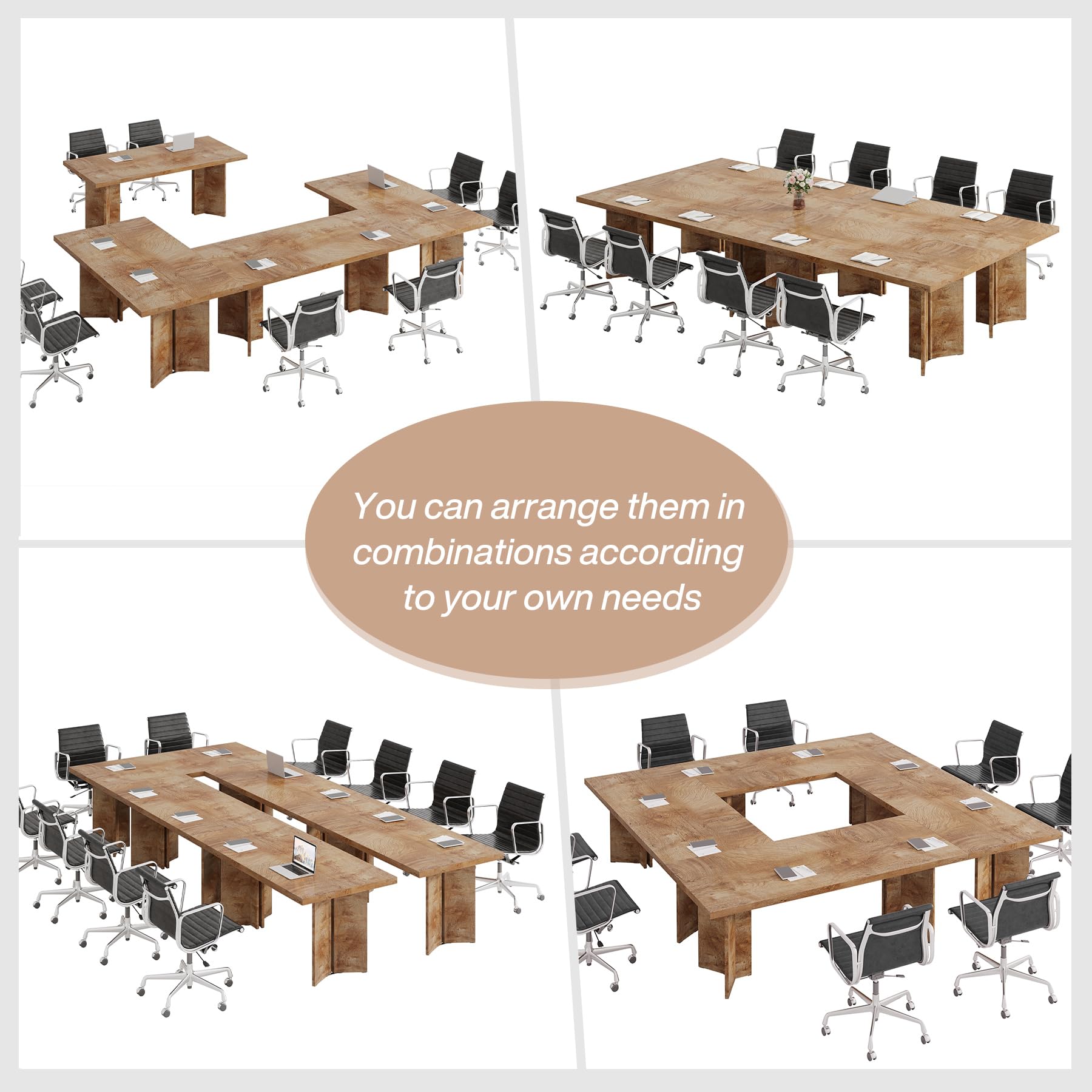5.5FT Conference Table, 63-inch Rectangle Meeting Seminar Table, Large Oak Brown Business Tables for 4-6 People, Heavy Duty Pedestal (Light Oak Brown)