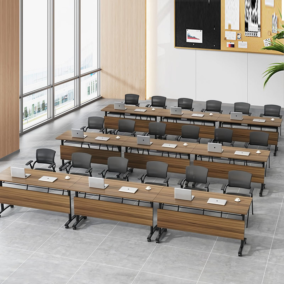 Folding Conference Table with Wheels, Flip-Top, 70.8in, 4 Pack, Walnut 1619
