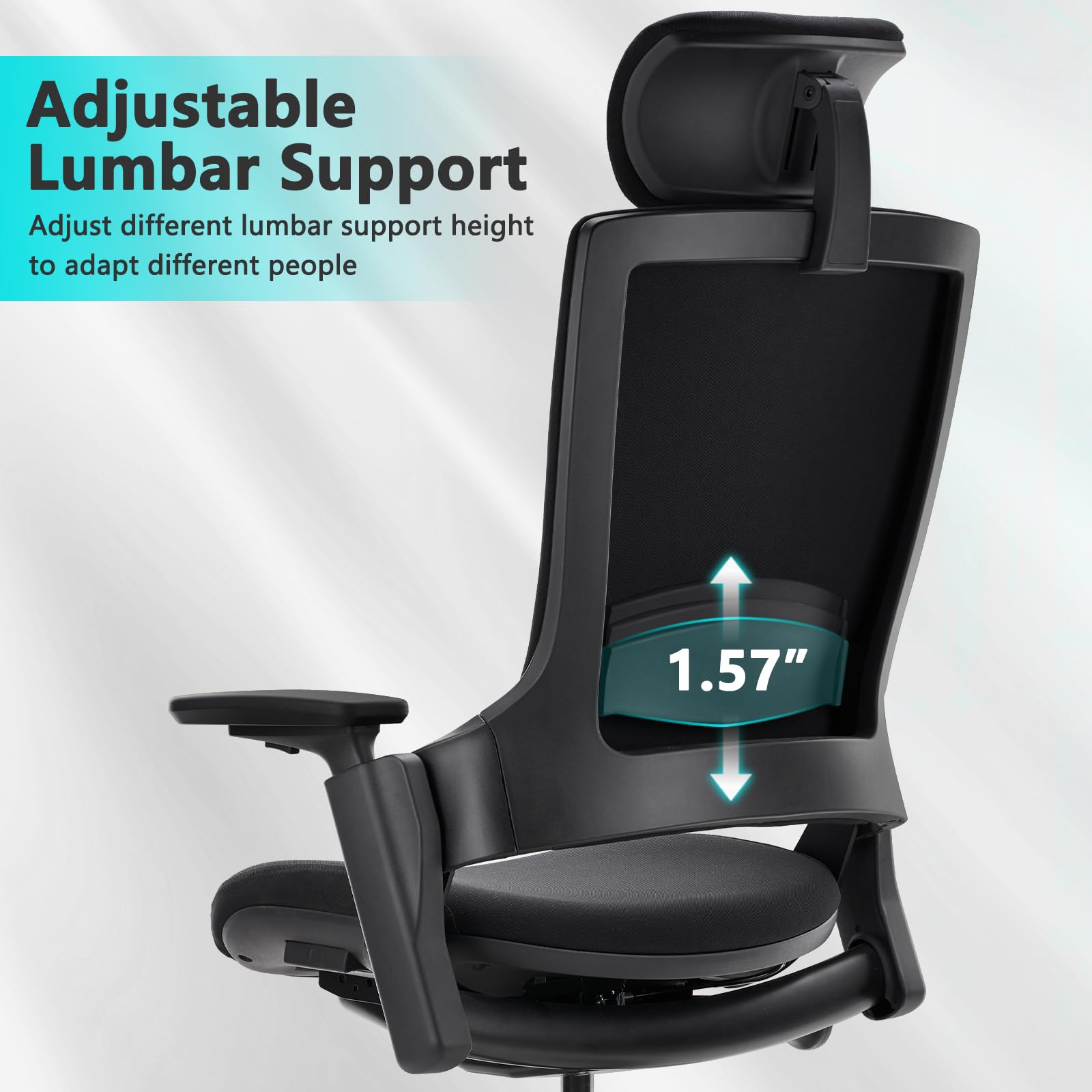 Ergonomic High Swivel Executive Chair with Adjustable Height Head 3D Arm Rest Lumbar Support and Upholstered Back for Home Office Black