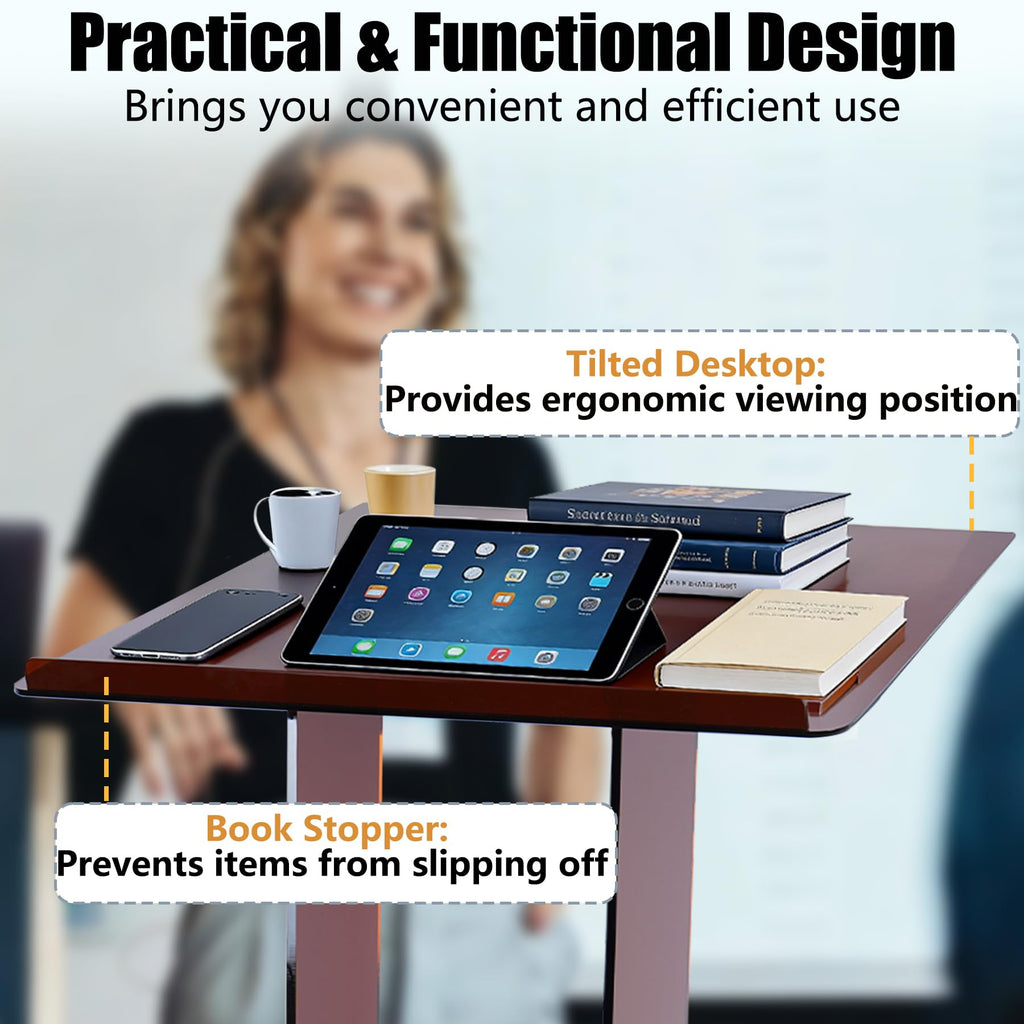 Acrylic Podium Stand 45.5" with Storage Shelf, Modern Amber Lectern Professional Presentation Podiums with Reading Platform for School, Classroom, Weddings, Conference, Concert, Events, Church