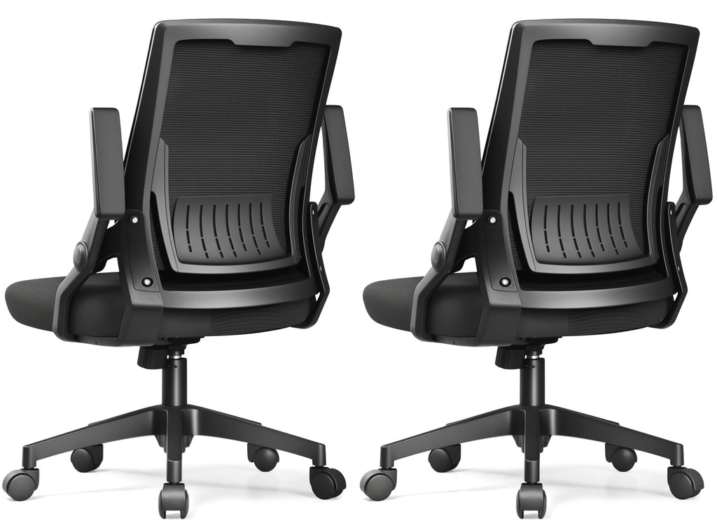Pack of 2, Ergonomic Office Chair with Flip-up Armrests Executive Computer Chair for Home Office, Breathable Mesh & Comfy Lumbar Support, Black