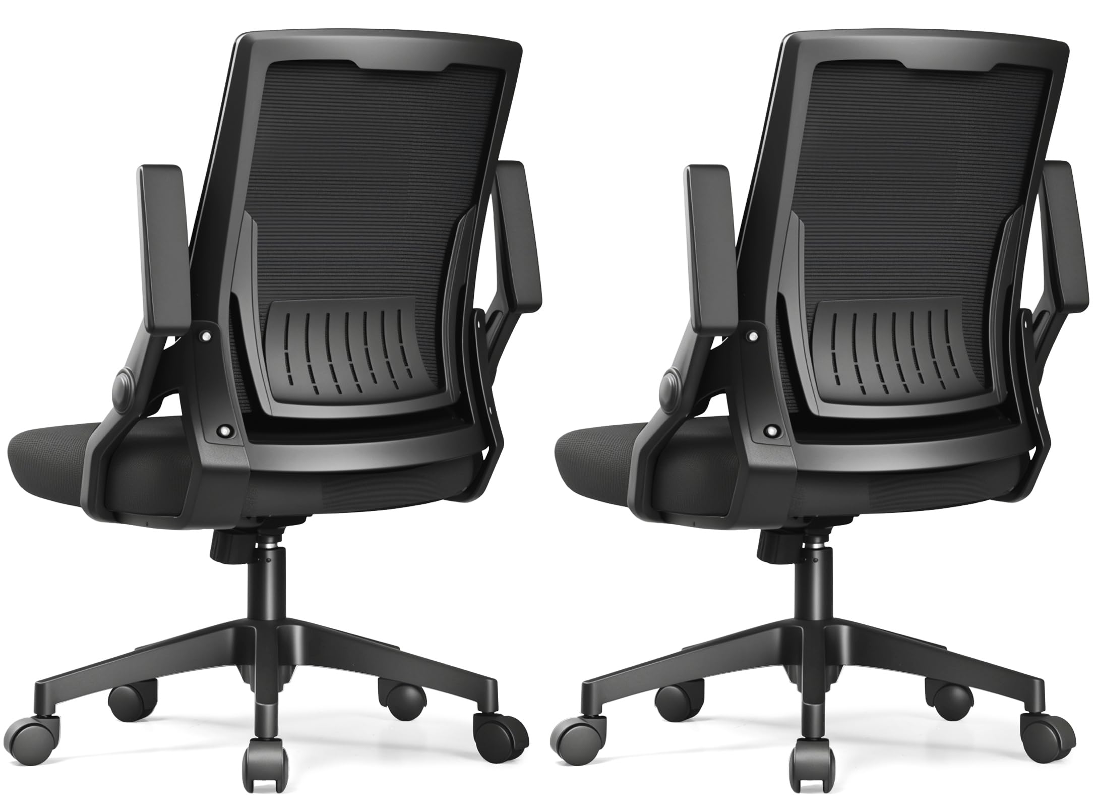 Pack of 2, Ergonomic Office Chair with Flip-up Armrests Executive Computer Chair for Home Office, Breathable Mesh & Comfy Lumbar Support, Black