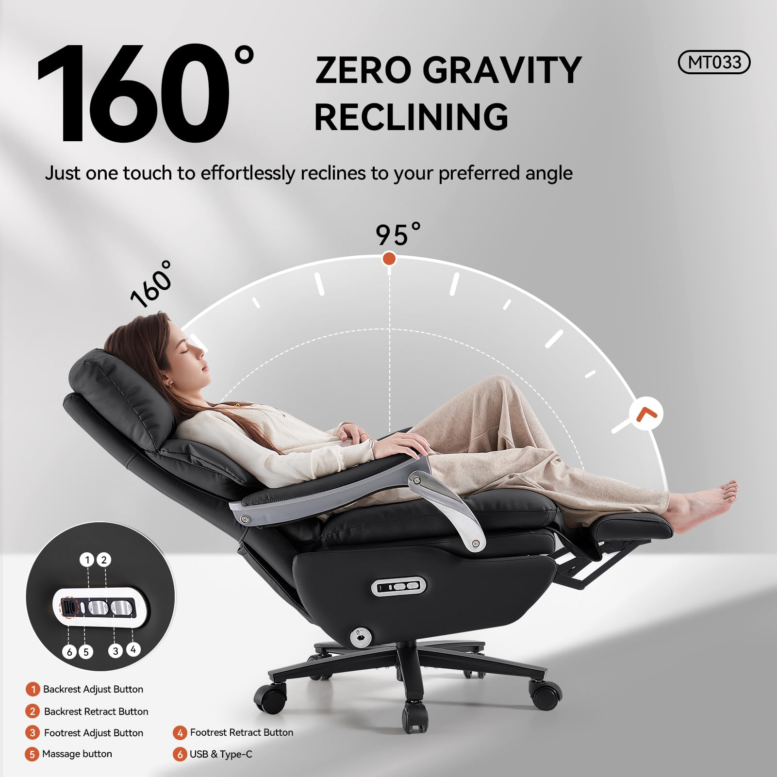 Ergonomic Office Chair with Foot Rest Electric Executive Office Chair-Power Reclining with Massage Big and Tall High Back Computer Chair with Wheels, Sustainable Leather（Black）