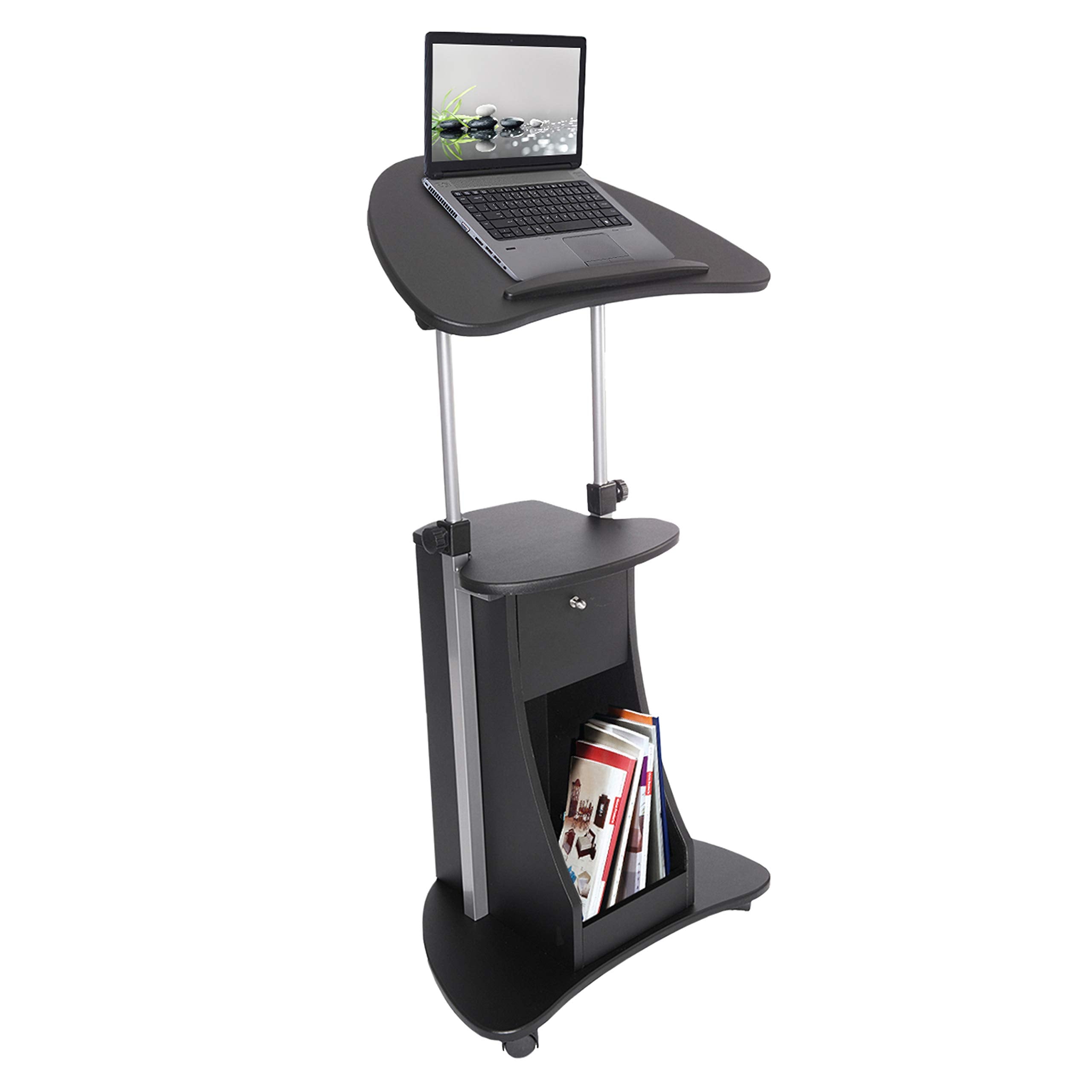 Sit-to-Stand Mobile Medical Laptop Computer Cart, Black, Adjustable Height, B005