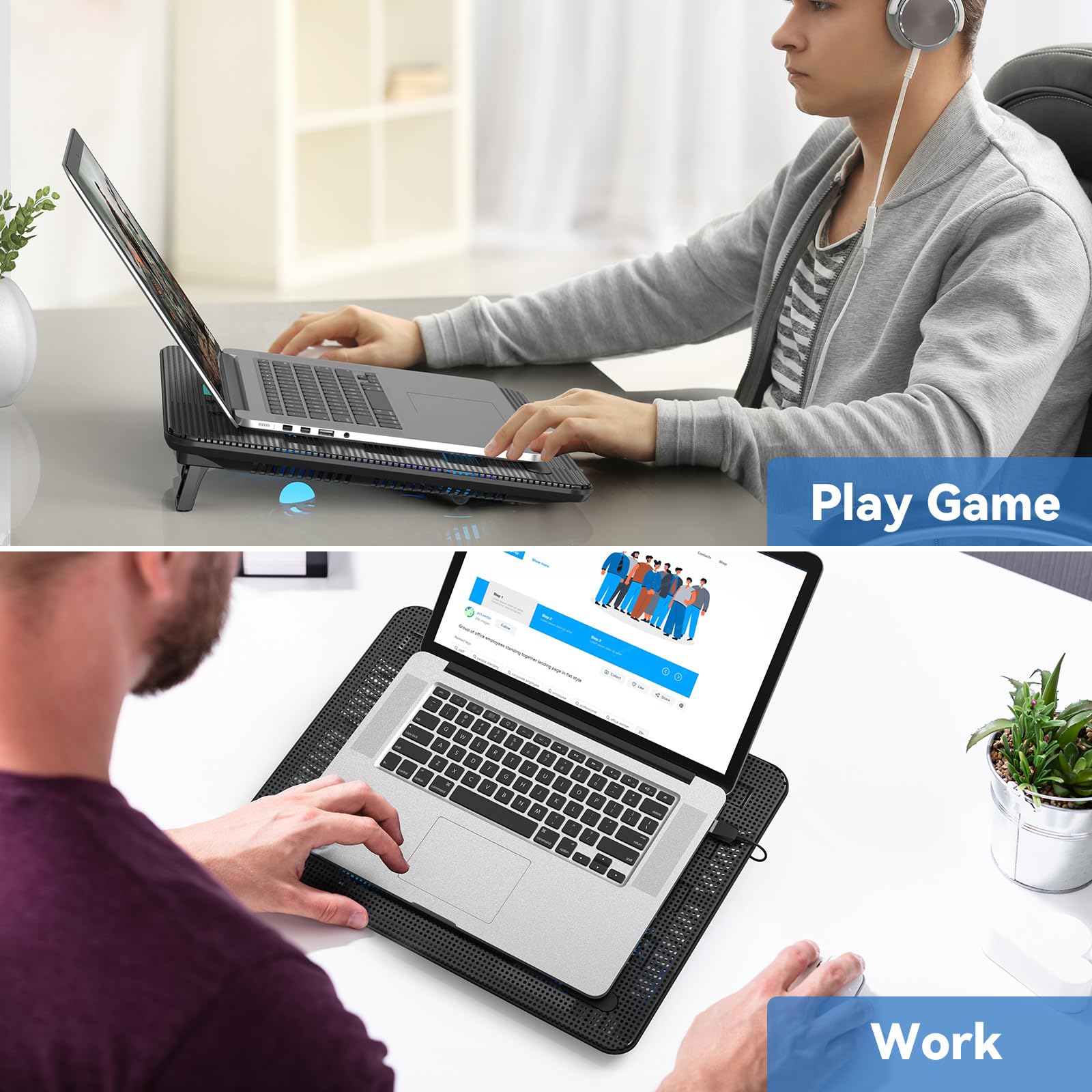 Laptop Cooling Pad, Portable Slim Quiet USB Powered Laptop Notebook Cooler Cooling Pad Stand Chill Mat with 3 Blue LED Fans, Fits 12-17 Inches (Black)