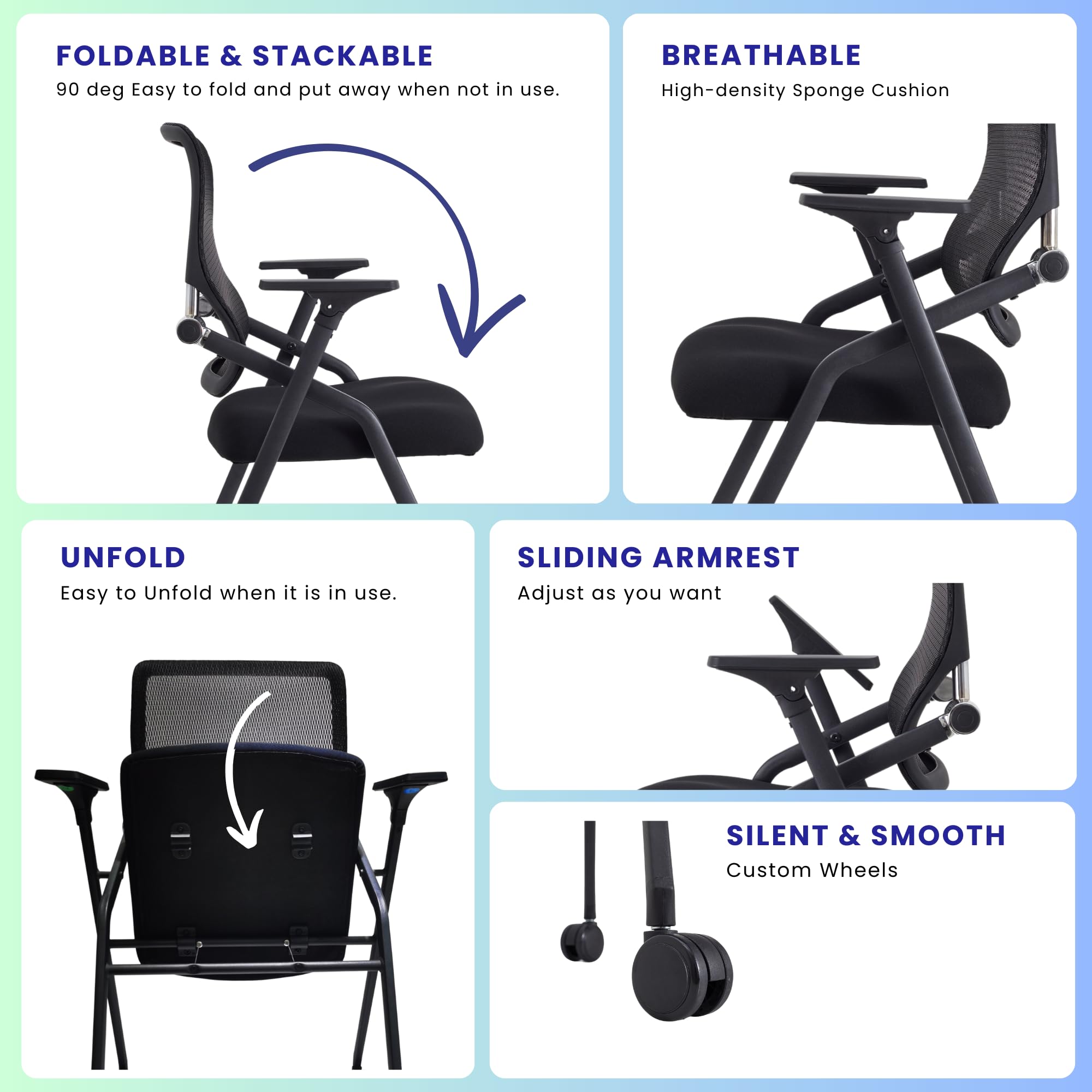 20 Pack Stackable & Foldable Conference Room Chairs with Lumbar Support, Armrest - Ergonomic Mesh Bouncing Back for Office Meeting, Conference, Reception and Training Room Chair