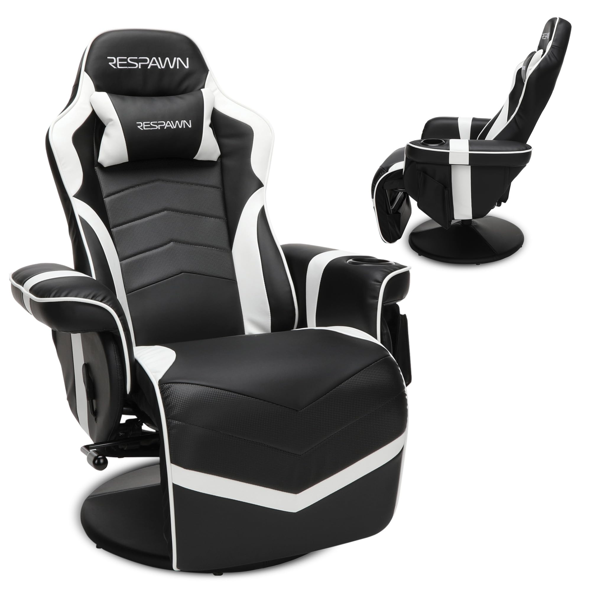 900 Console Gaming Recliner with Footrest and Lumbar Support - Comfortable Ergonomic Gaming Chair with Headrest, No Wheels, Reclining, Heavy Duty, Racing Style Video Game Chairs - White
