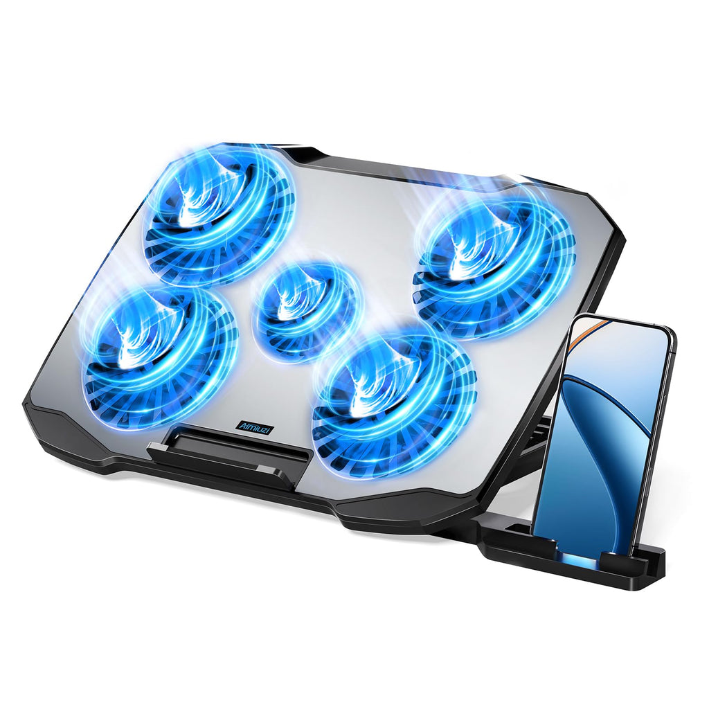 Laptop Cooling Pad,Gaming Laptop Cooler with 5 Quiet Fans for 12-15.6 Inch,Laptop Cooling Stand with 5 Height Adjustable,2 USB Ports, Phone Stand