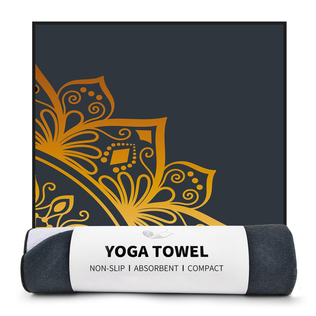 Non Slip Hot Yoga Towel, 70"x26", Golden Mandala