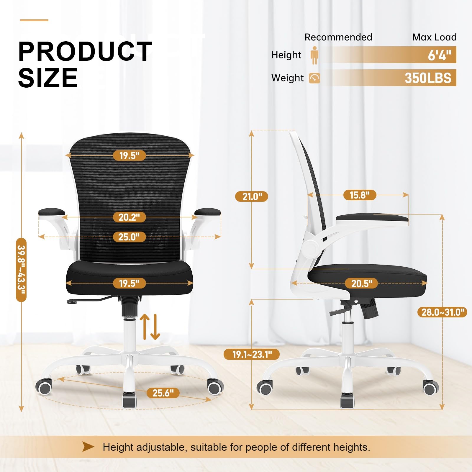 Office Chair, Ergonomic Desk Chairs 330LBS Capacity High Back Mesh Computer Chair with Flip-up Armrests, Comfy Work Chair with Adjustable Lumbar Support