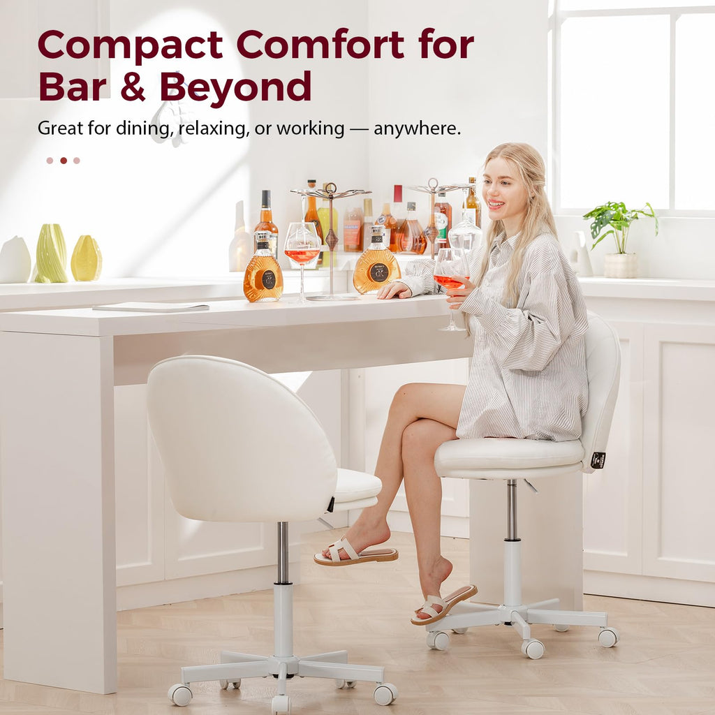 Small Ergonomic Tall Office Chair, Computer Desk Chair with Wheels Versatile Height Use: Office to Bar Stools (or Standing Desk), Vanity Chair with Back PU Leather Shell Design for Gift