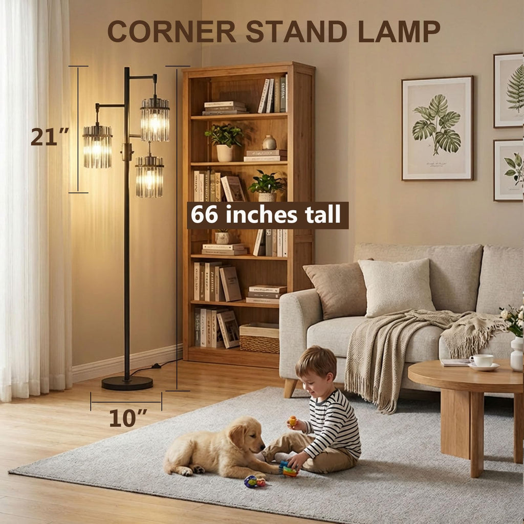 Black Crystal Standing Farmhouse Tree Floor Lamp for Living Room