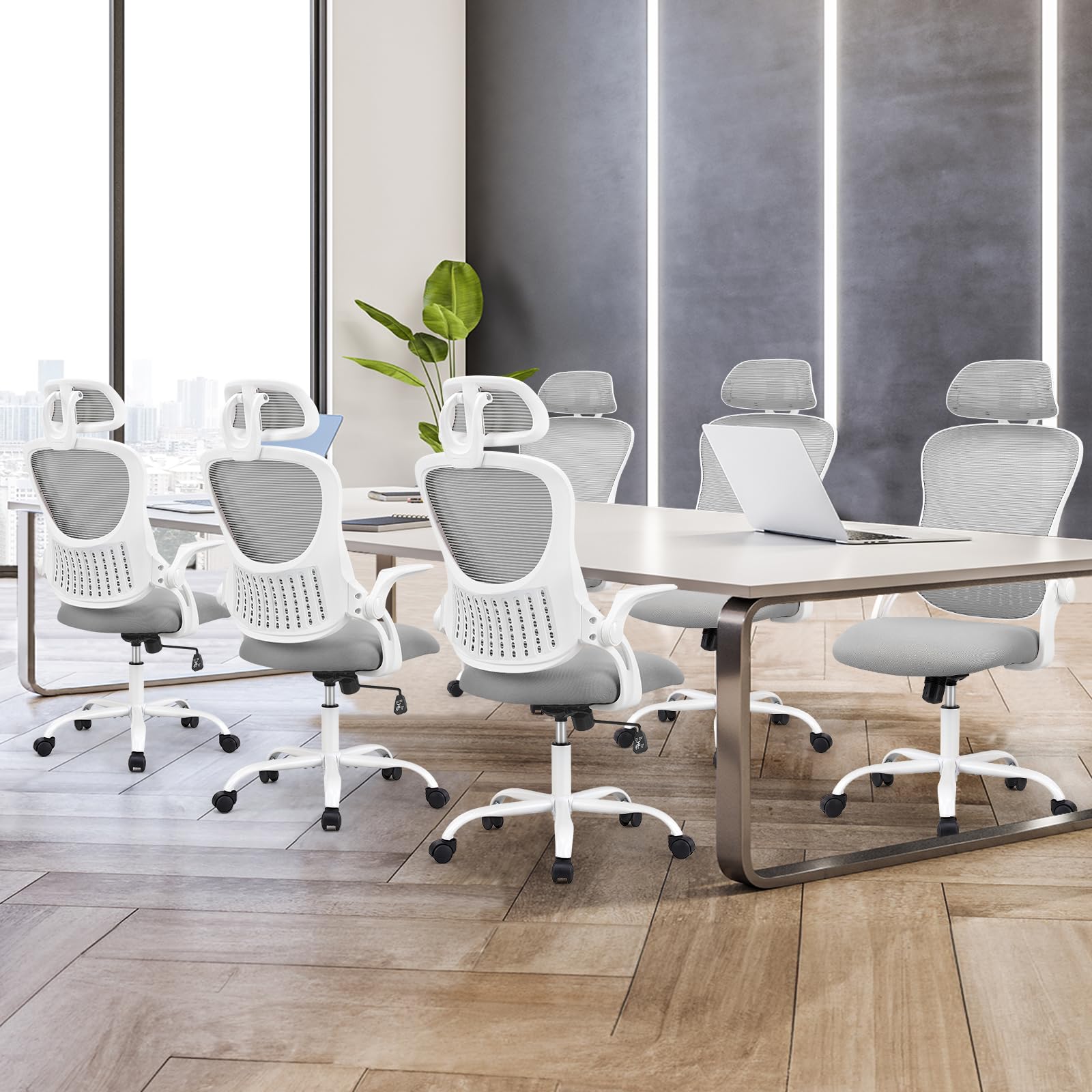 Home Office Managerial Executive Chair, High-Back Mesh with Adjustable Headrest, Flip-up Armrest Comfortable Lumbar Support, Comfy Arms for Bedroom,Study,Student