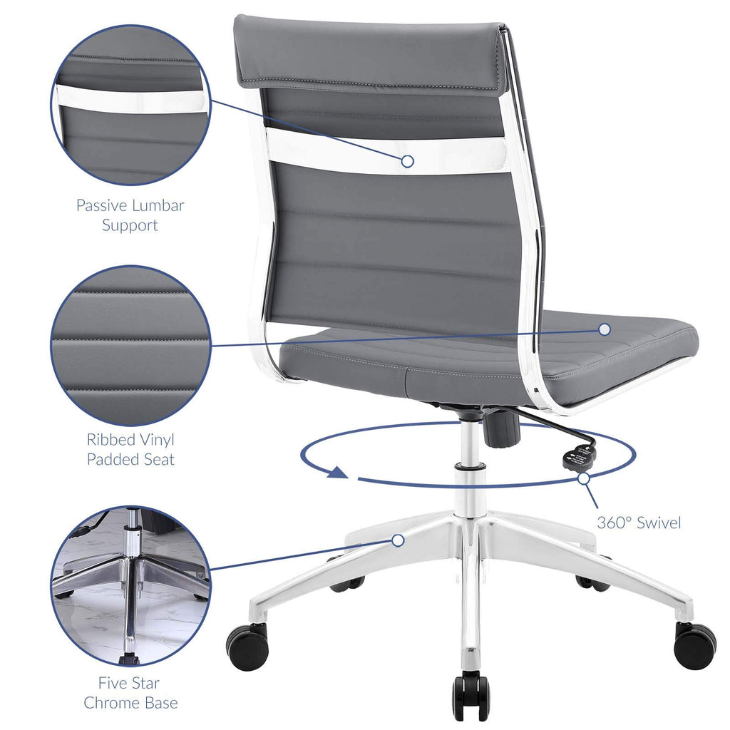 Ribbed Armless Mid Back Swivel Conference Chair In Gray