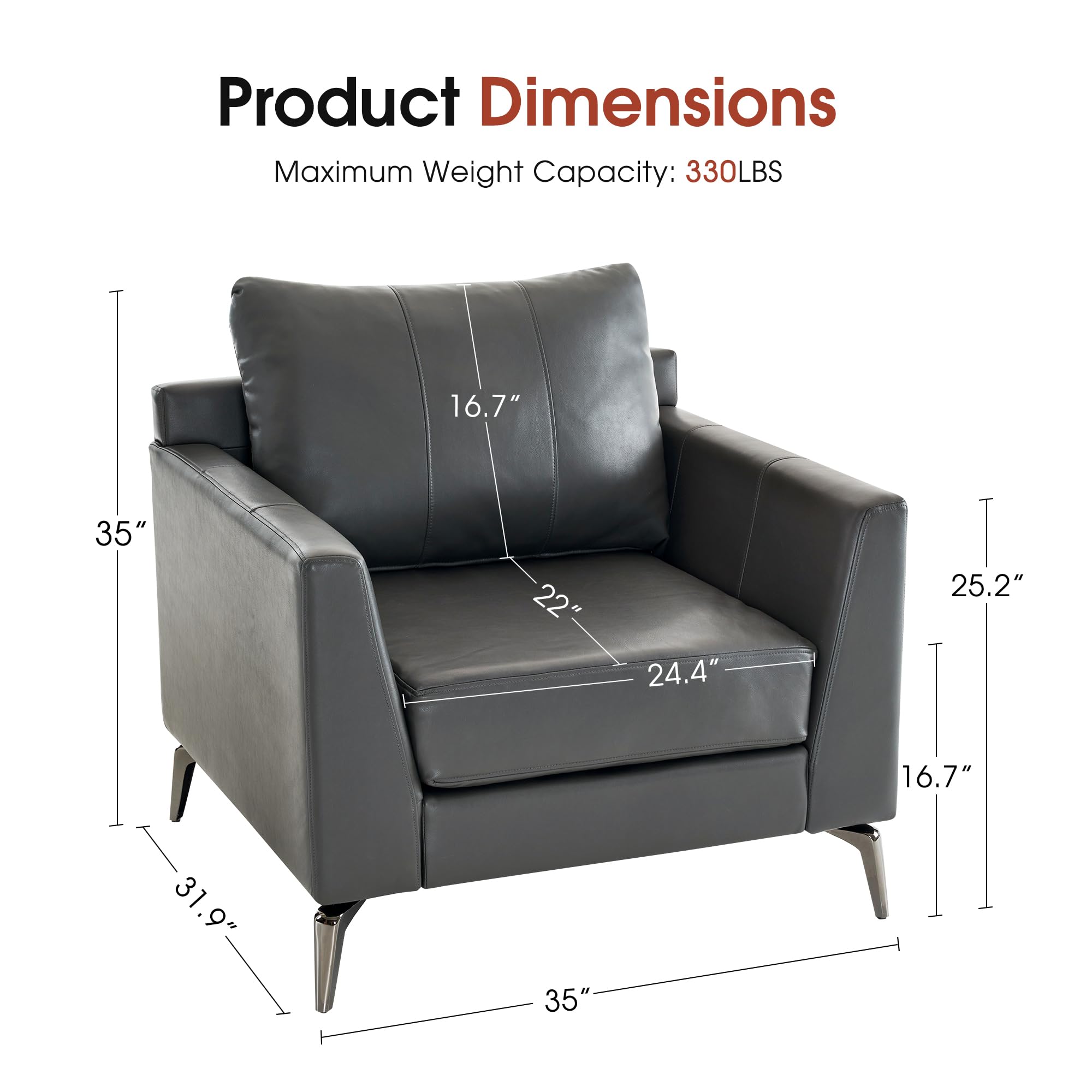 Modern Accent Chair, Faux Leather Lounge Armchair with Sloped Arms, for Living Room, Office, Reception, Waiting Room 4629 (1, Grey)