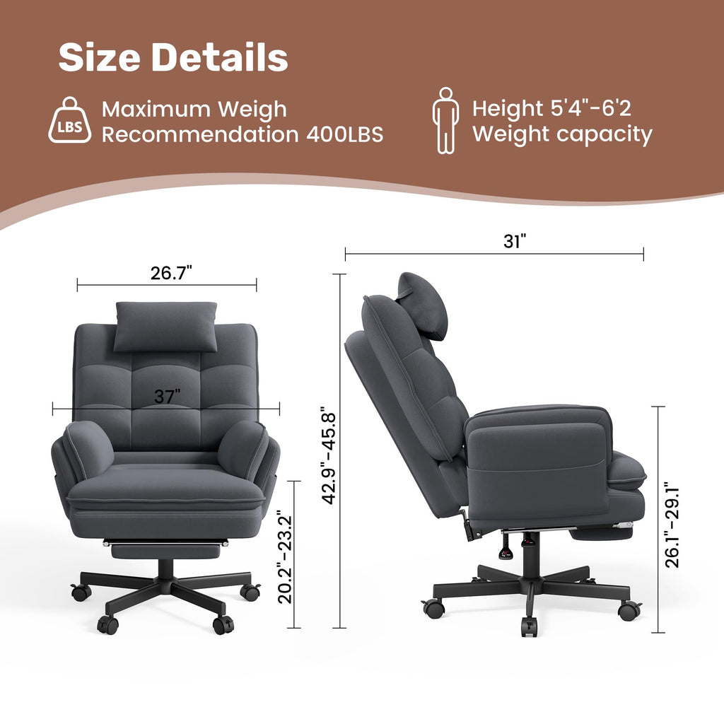 Criss Cross Office Chair with Foot Rest, Big and Tall Criss Cross Chair with Flip-Up Arms and Headrest, 135° Reclining Swivel Velvet Cross Legged Office Chair with Wheels, Cloud Chair for Home (Gray)