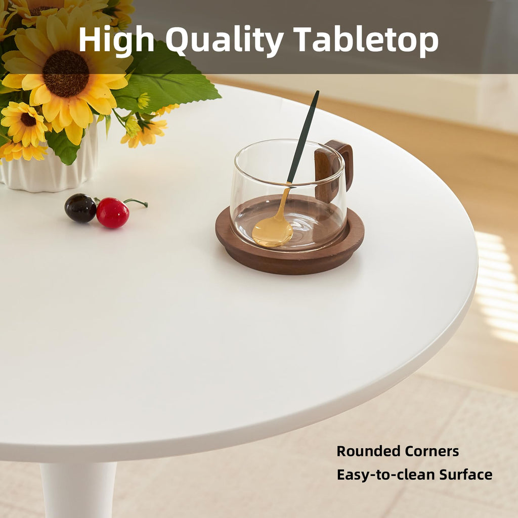 Hansweld Round Dining Table, 24" Circle Tulip Table with Thickened Tabletop & Metal Pedestal, Mid Century Modern Bistro Table for Kitchen, Small Places, Living Room, Cafe (White)