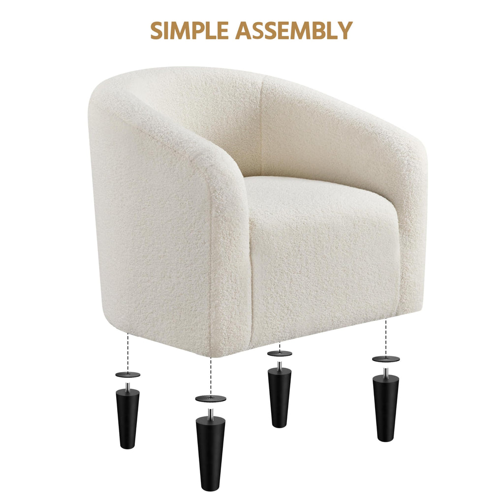 Accent Barrel Chair, Boucle Fabric Club Chair, Furry Sherpa Elegant Armchair with Cozy Soft Padded, Suitable for Living Room Bedroom Reception Room Office, Ivory