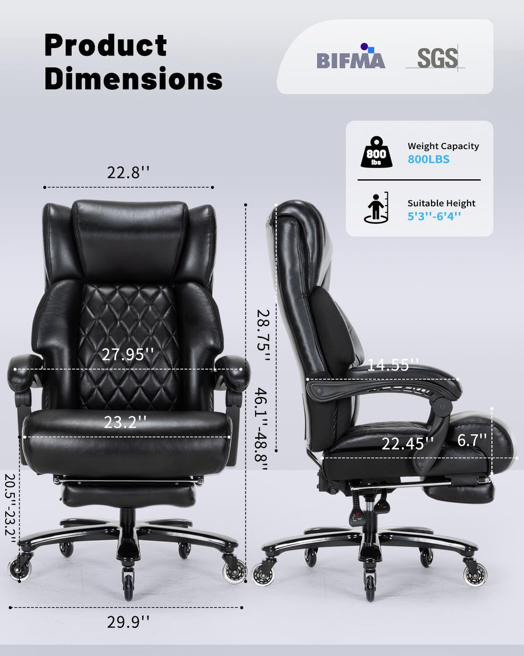 800LBS Big and Tall Office Chair with Foot Rest, Heavy Duty Executive Reclining Chair for Heavy People, Extra Wide Seat and Mobile Lumbar,High Back Large Computer Desk Chair for Home Office