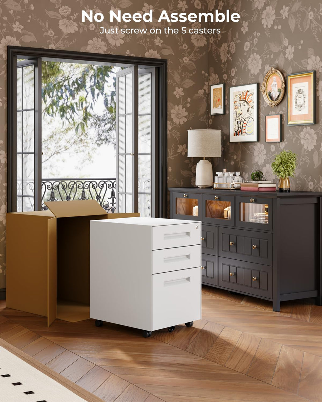3 Drawer Metal Rolling File Cabinet Under Desk Filing Cabinet White