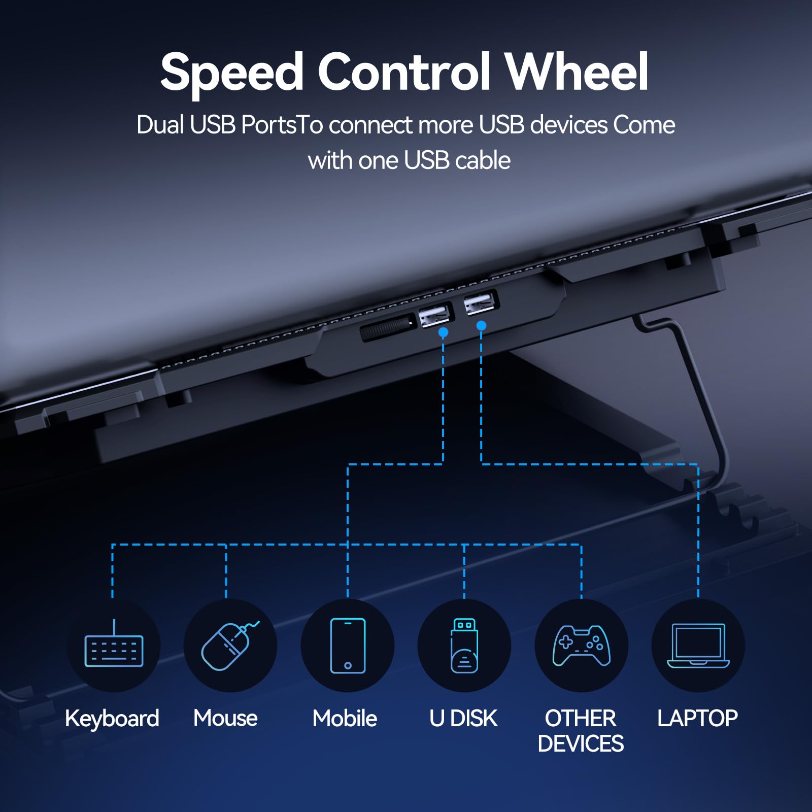 Laptop Cooling Pad with 6 Cooling Fans, Cooling Pad for Laptop Fan 13-15.6 Inch, Laptop Cooler Stand with 6 Height Adjustable, Notebook Cooler Pad with Two USB Port