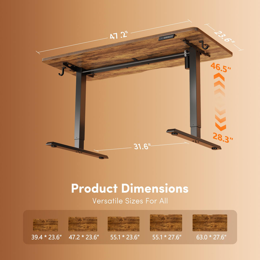 48 x 24 Inchs Electric Standing Desk, Height Adjustable, Sit Stand Up, Computer Office Desk with Splice Board, Black Frame/Rustic Brown Top