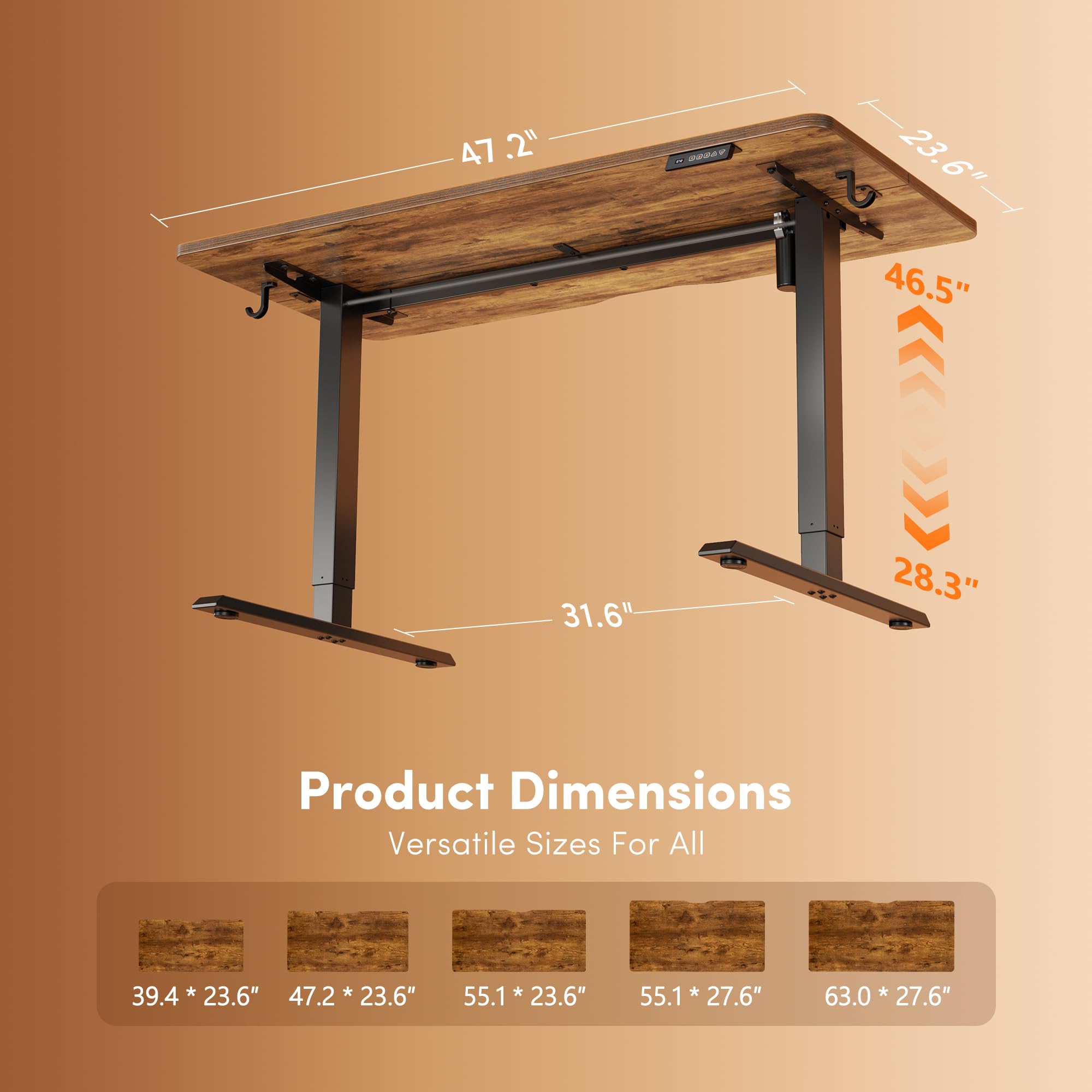 48 x 24 Inchs Electric Standing Desk, Height Adjustable, Sit Stand Up, Computer Office Desk with Splice Board, Black Frame/Rustic Brown Top