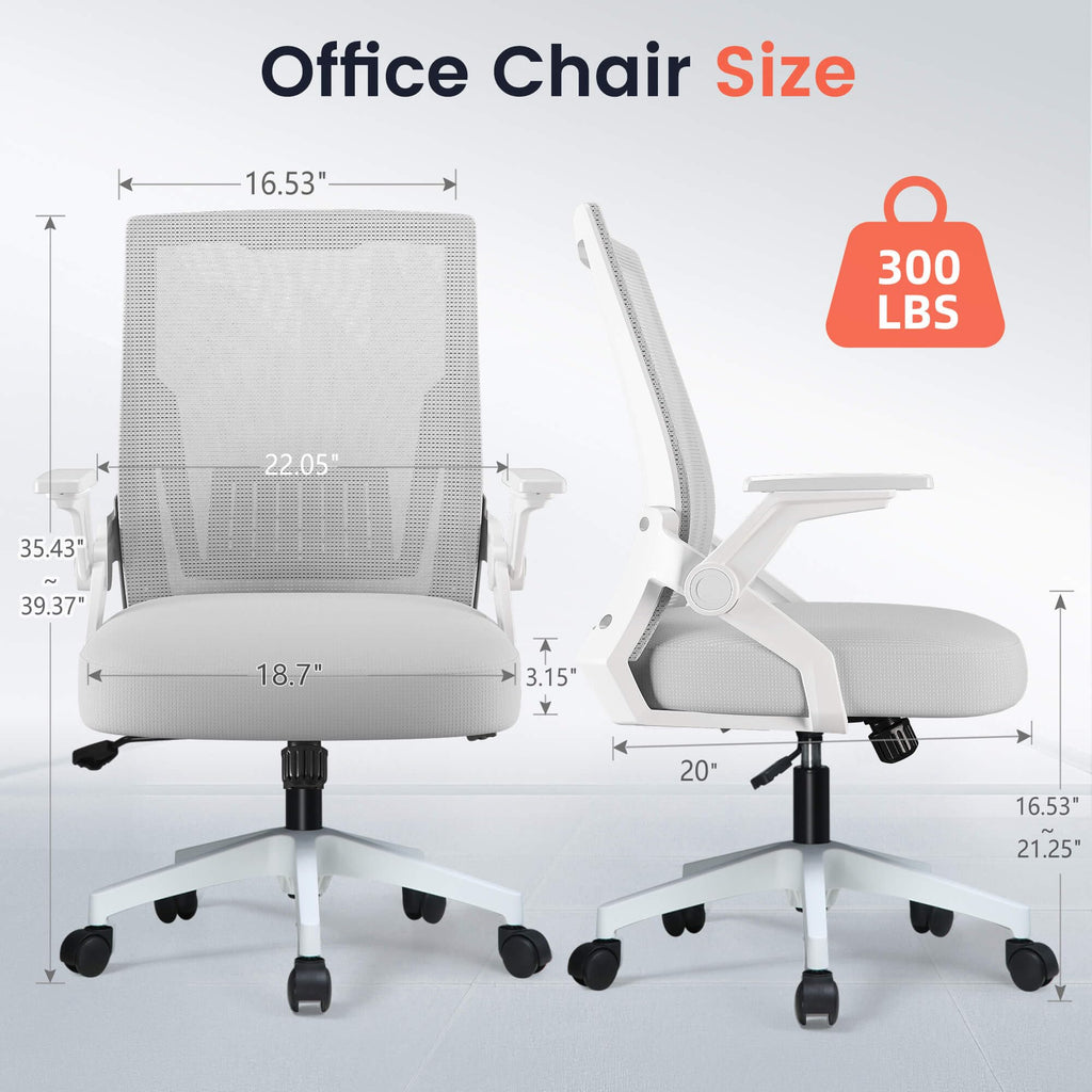Ergonomic Office Chair with Flip-up Armrests Executive Computer Chair for Home Office, Breathable Mesh & Comfy Lumbar Support, Moon Gray