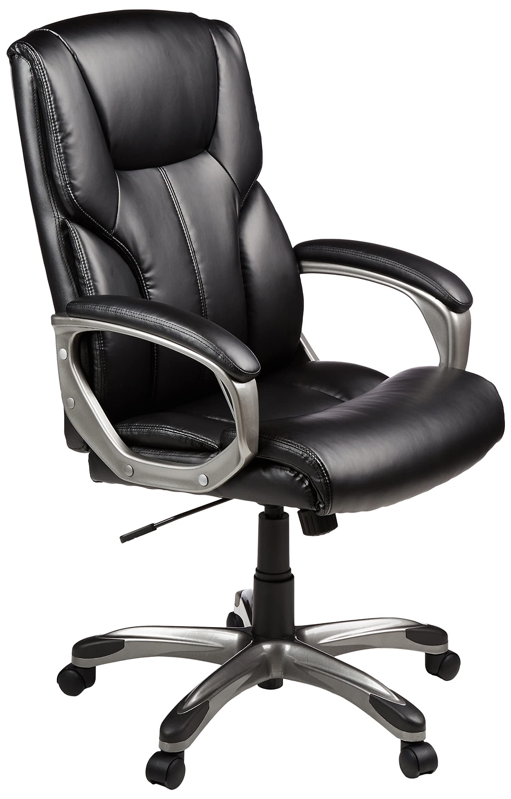 Executive High Back Office Chair, Adjustable Height, Tilt, Swivel, Padded Seat, Bonded Leather, Wheels, Black/Silver