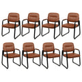 8 Pack, Waiting Room Guest Chair with Bonded Leather Padded Arm Rest for Office Reception and Conference Desk Black with Sled Base Brown