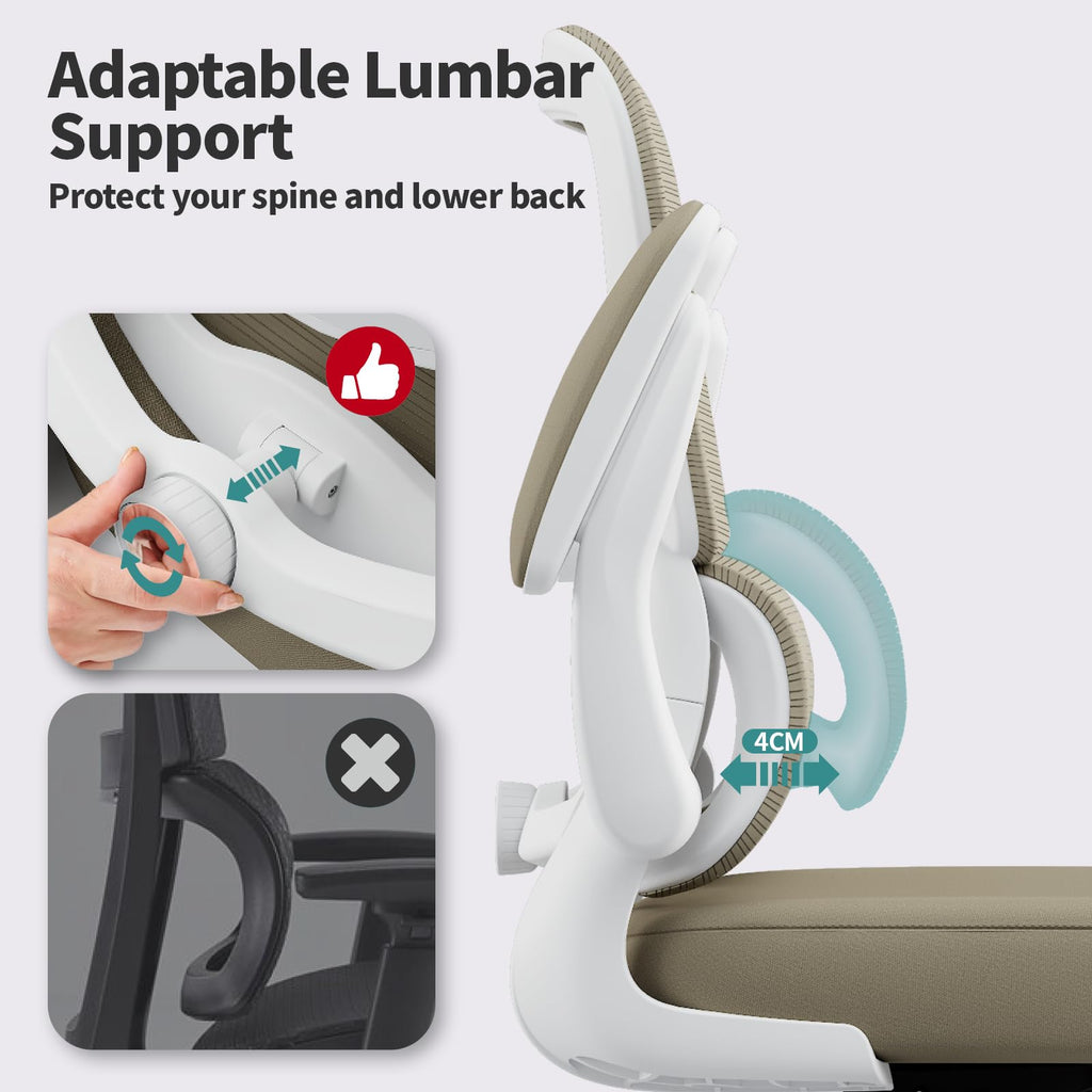 Office Chair - Ergonomic Desk Chair with Adjustable Lumbar Support, Mesh Computer Chair, Executive Chairs for Home Office Comfortable Lumbar Support,Khaki