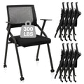 8 Pack, Stackable Foldable Chairs with Wheels, Portable Padded Office Desk Chair with Lumbar Support and Armrest for Conference School Lobby Break Waiting Training Room Guest Reception, Black