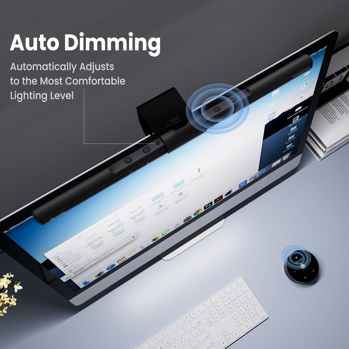 Computer Monitor Lamp, Screen Monitor Light Bar for Eye Caring, USB Reading LED Task Lamp with Auto-Dimming, Dimmable Light Bar, Touch Control, No Glare Space Saving Home Office Desk Lamps
