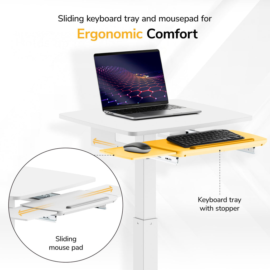 Height Adjustable Rolling Laptop Desk with Keyboard Tray, Mobile Sit-Stand Computer Cart with Wheels, Small Standing Desk for Home, Office, or Classroom, 23.6" x 20.5", White