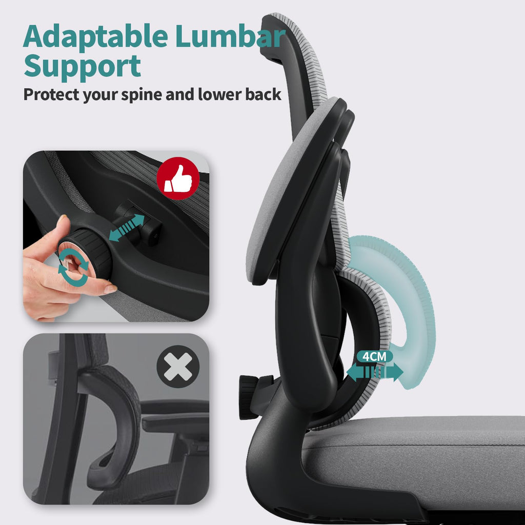 Office Chair - Ergonomic Desk Chair with Adjustable Lumbar Support, Mesh Computer Chair, Executive Chair for Home Office Comfortable Lumbar Support (Fog Gray)