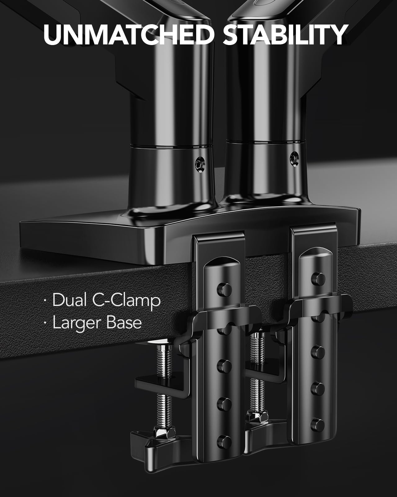 FlowLift™ Dual Monitor Stand, Fully Adjustable Gaming Monitor Desk Mount for 13–32″ Computer Screens, Full Motion VESA 75x75/100x100 with C-Clamp & Grommet Base, Each Arm Holds 4.4 to 19.8 lbs