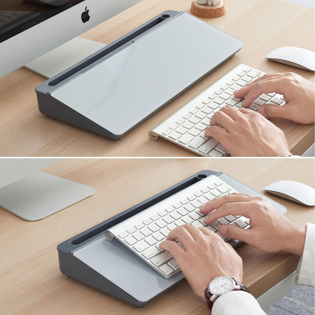 Desktop Whiteboard Dry-Erase-Board - Computer Keyboard Stand White Board Surface Pad with Drawer, Desk Organizers with Accessories for Office, Home, School Supplies - Complete Grey