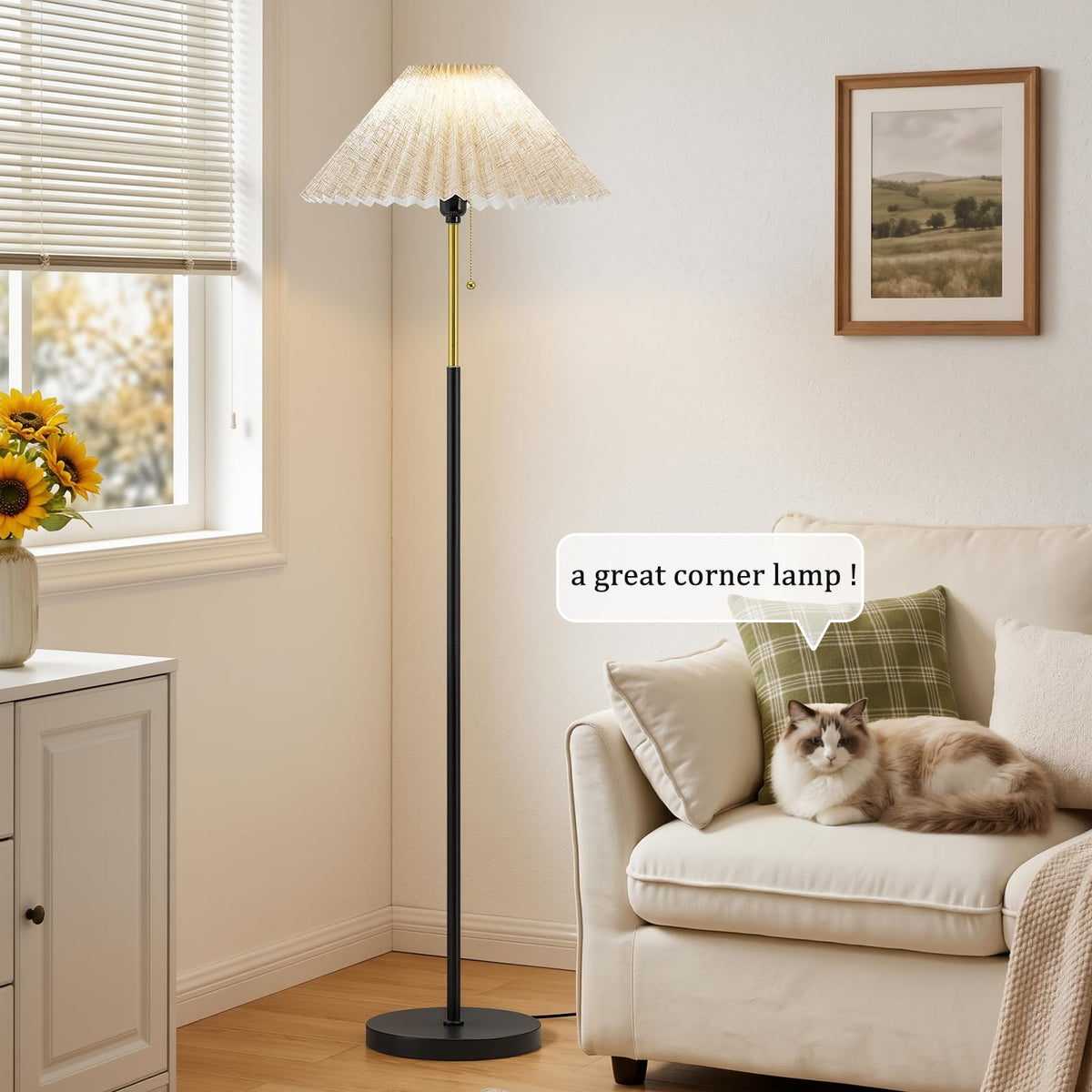 Floor Lamps for Living Room, 59.5" Pleated Modern Standing Lamp,Linen Shade