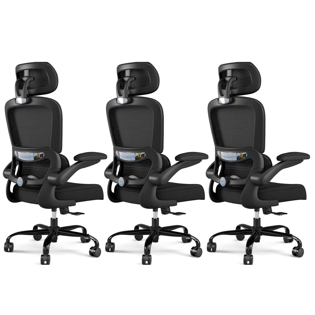 Office Chair Ergonomic Desk Chair, 330 LBS Home Mesh Office Desk Chairs with Wheels, Comfortable Gaming Chairs Black Pack of 3